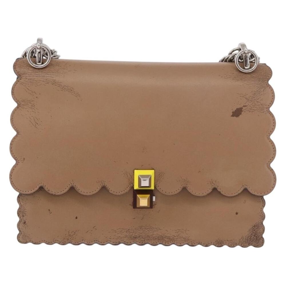 Fendi Leather Chain Canai Shoulder Bag Beige